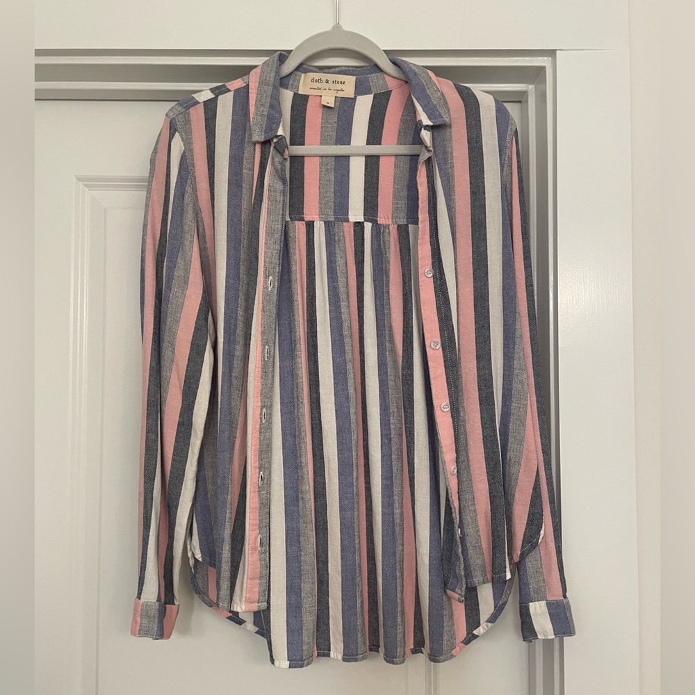 Cloth & Stone Striped Button Up Shirt - Blue, Pink, White